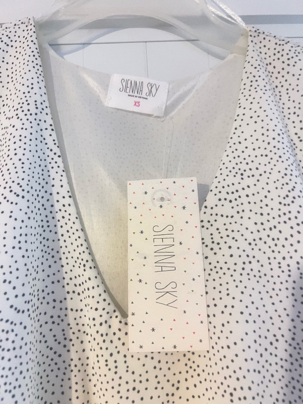 Sienna Sky White and Black Polka Dot V-Neck Blouse